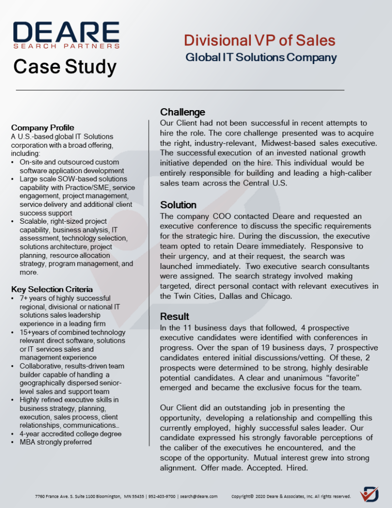 Image of an Executive Search Firm Case Study - Divisional Vice President of Sales for a Global IT Solutions Company