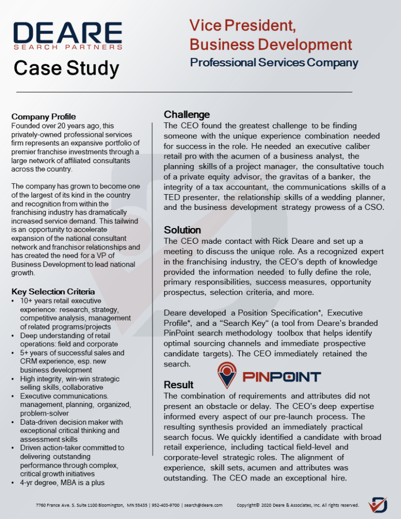 Image of an Executive Search Case Study: VP of Business Development, Professional Services Company