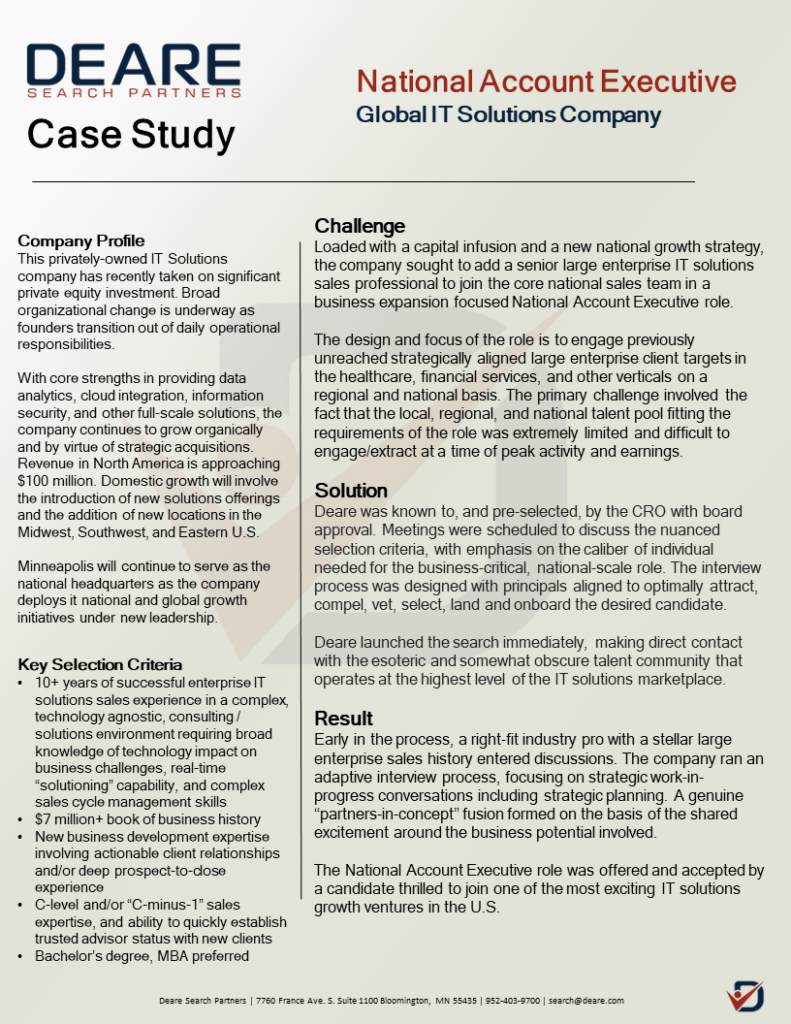 Case Study National Account Executive IT Solutions Company Minneapolis, MN
